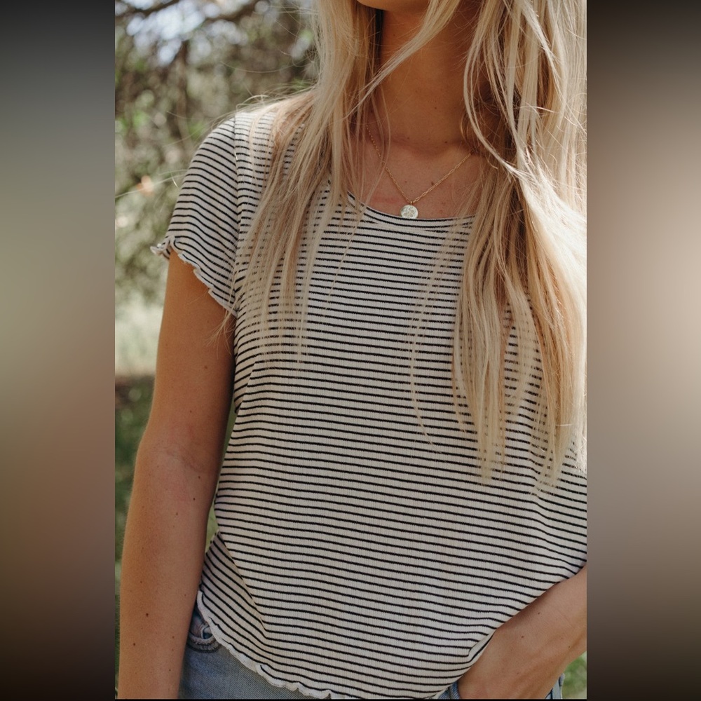 CJLA Striped Slightly Crop Tee